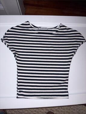 Zara Navy and White Striped Crop Top